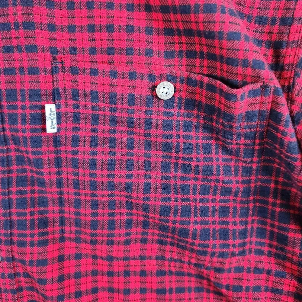 Levis Plaid Flannel Long Sleeve Button‎ Up Shirt Red Blue Size Medium Cotton